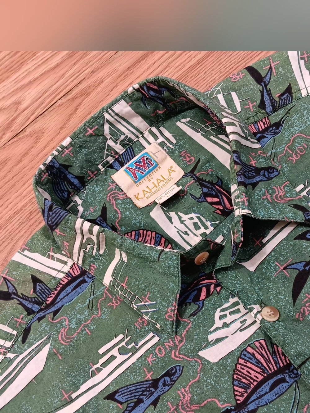 VTG Kahala Hawaiian Island  Shirt L Marlin Fish Boat Print Aloha Casual USA Y2K